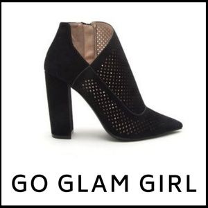 SLEEK ASYMMETRY!  Black Vegan Suede Shootie